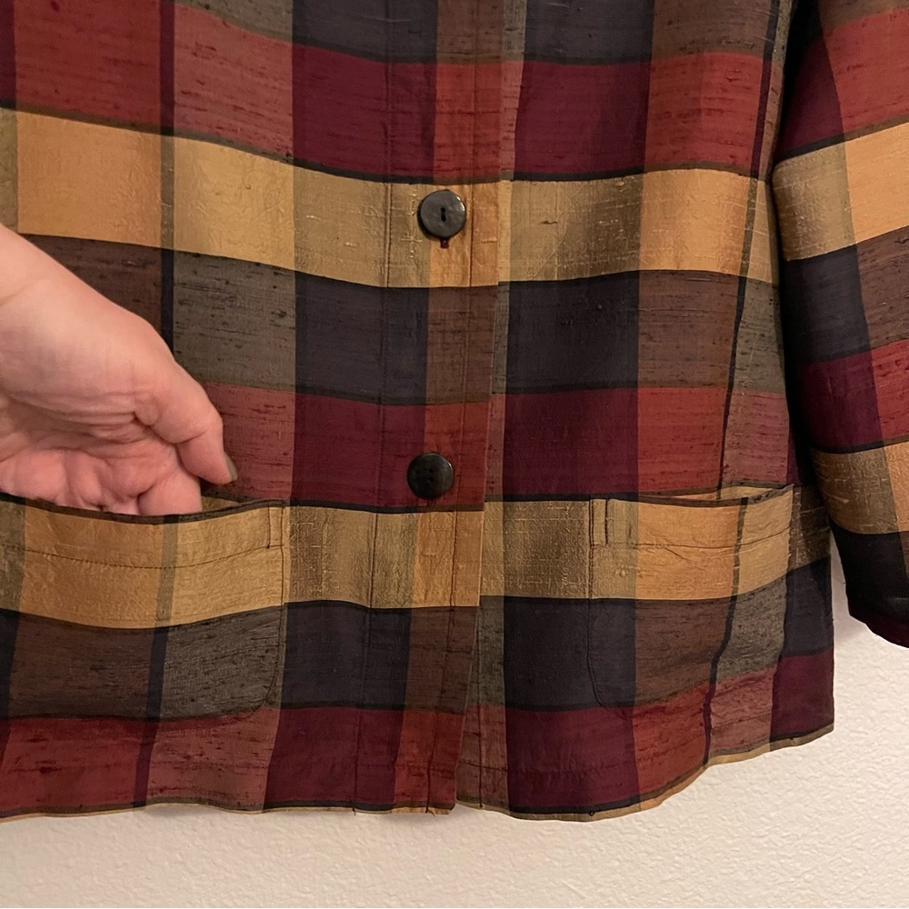 Vintage 1990’s Chico’s Design Silk Button-Front Check Plaid Jacket - Picture 8 of 13